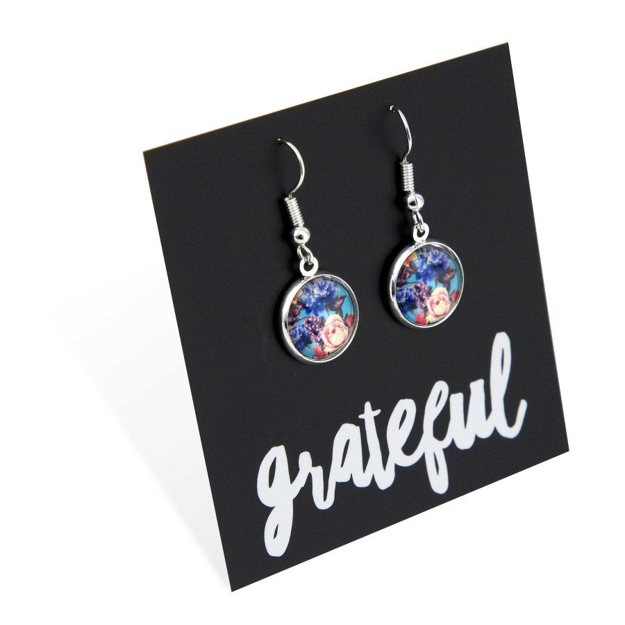 Jewellery Circle Drop Dangles | Spring - Grateful - Bright Silver Dangles - Floweret (12661)