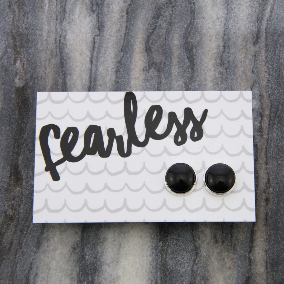 Jewellery Deluxe Stud Earrings | Fearless! - Black Resin Earrings Set In Bright Silver (8916-F)