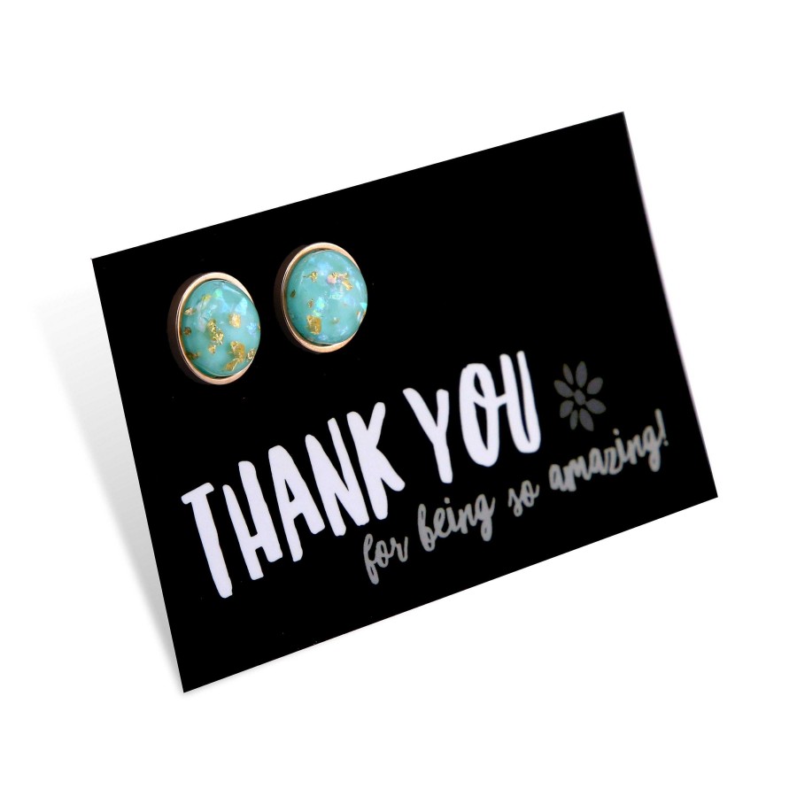 Jewellery Sparklefest | Sparklefest - Thank You For Being So Amazing- Stainless Steel Rose Gold Earrings - Aqua Gold Leaf (8916-R)