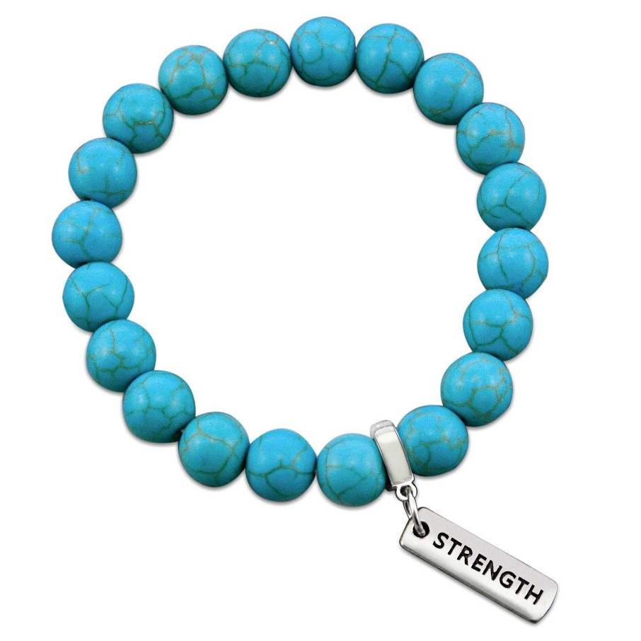 Jewellery Bracelets | Stone Bracelet - Turquoise 10Mm Beads - With Word Charm