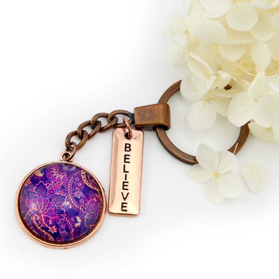 Accessories Papa Glewy | Spring - 'Believe' - Vintage Rose Gold Keyring - Maze (11035)