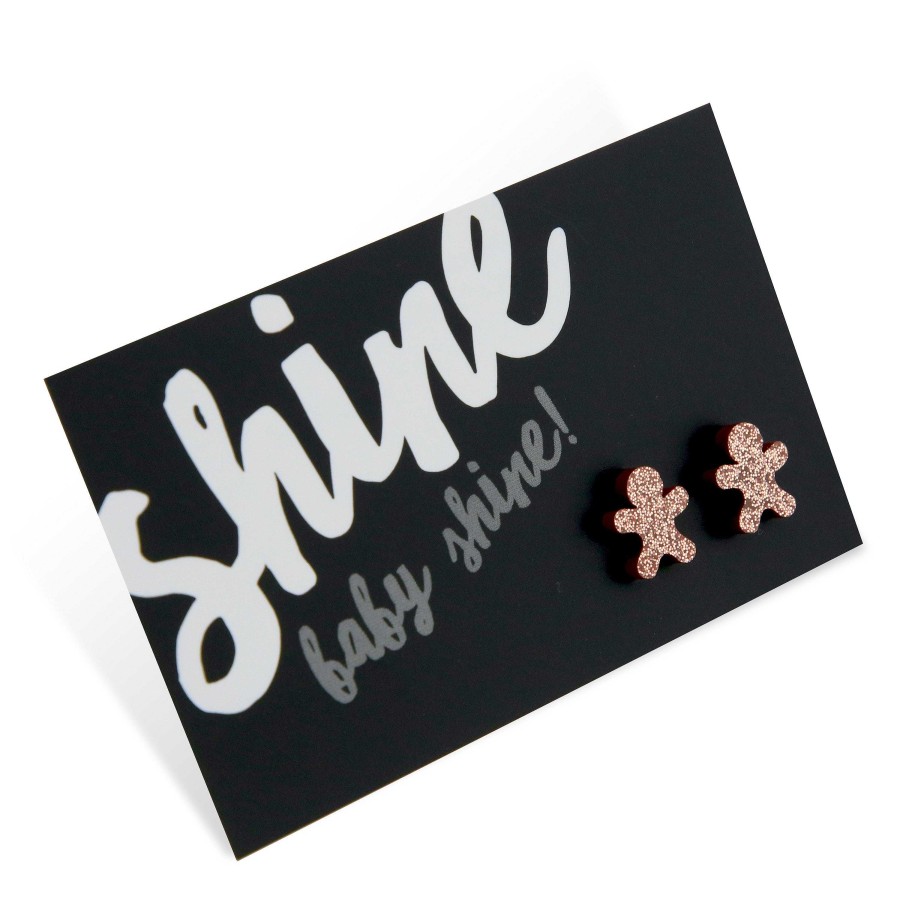 Jewellery Christmas | Sparkle Acrylic Studs Gingerbread - Shine Baby Shine - Rose Gold Glitter (9405-R)