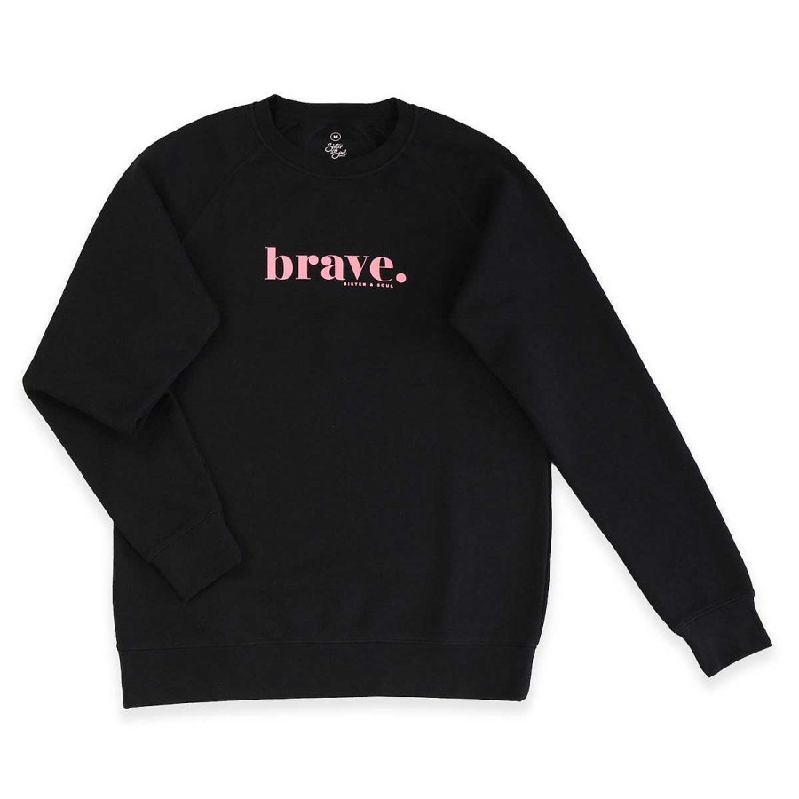 Apparel Crew Neck Jumper | Brave Crew Neck Jumper - Black - Pink Print