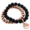 Jewellery Bracelets | Bracelet Duo! Rose Gold & Matt Black Onyx Bead Bracelet Stacker Set - Family (12033)