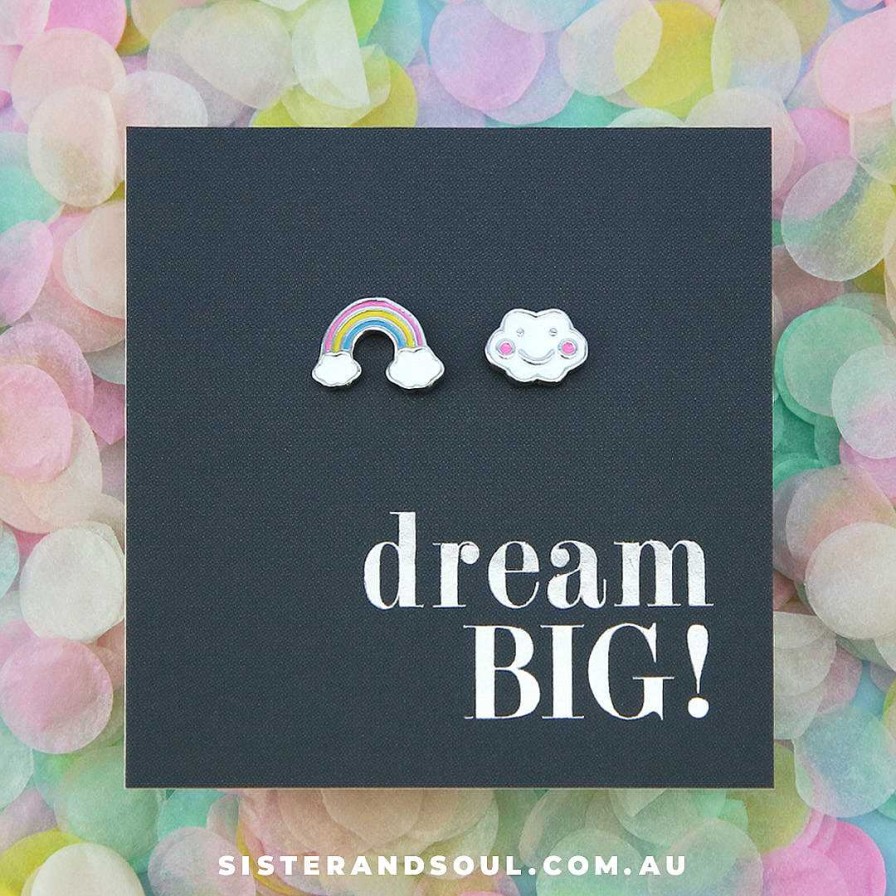 Jewellery Sterling Silver Studs | Rainbow & Cloud Studs - Sterling Silver - Dream Big (8505)