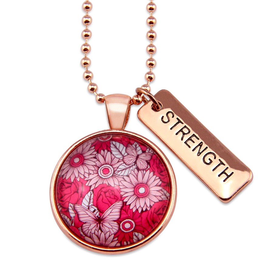 Jewellery Papa Glewy | Pink Collection - Rose Gold 'Strength' Circle Necklace - Butterfly Patch (10663)