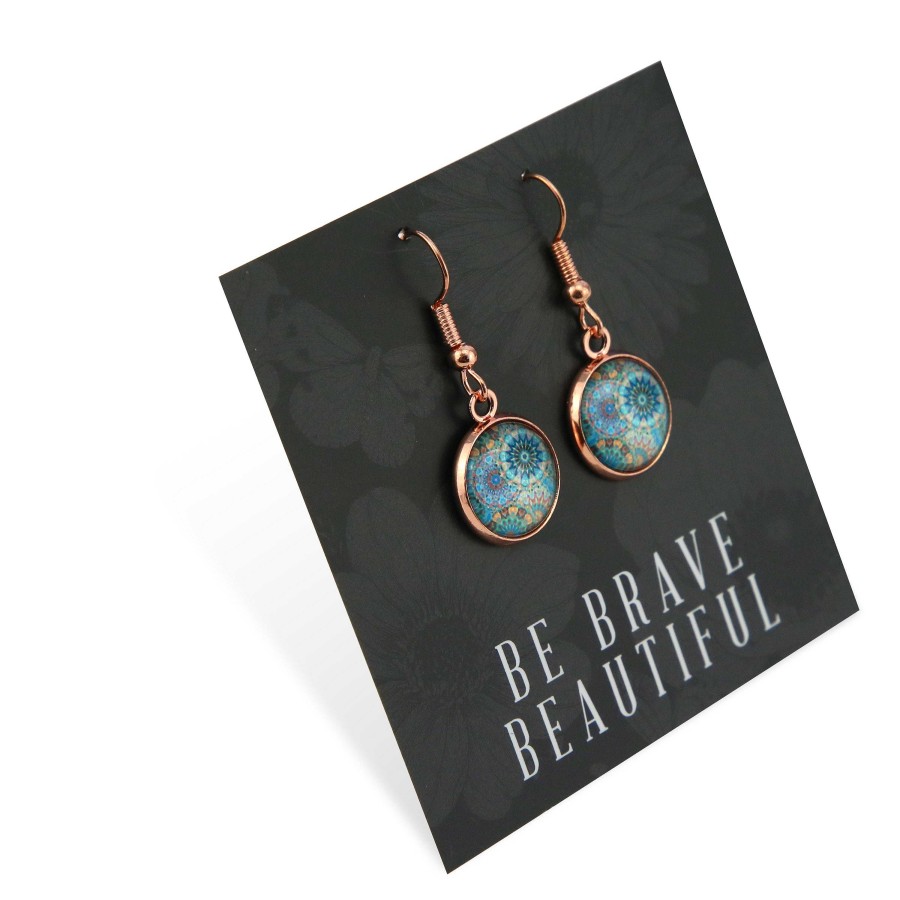 Jewellery Circle Drop Dangles | Teal Collection - Be Brave Beautiful - Rose Gold Dangle Earrings - Panama (9213)