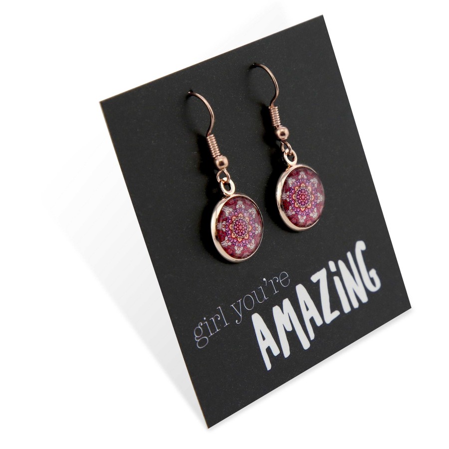 Jewellery Circle Drop Dangles | Boho Collection - Girl You'Re Amazing - Rose Gold Dangle Earrings - Daybreak (9112)