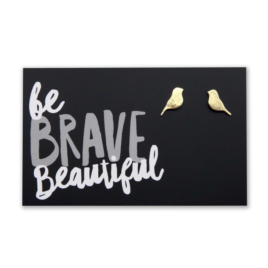 Jewellery Cute Stud Earrings | Be Brave Beautiful - Bird Earrings! Plated Studs - Gold (9808)