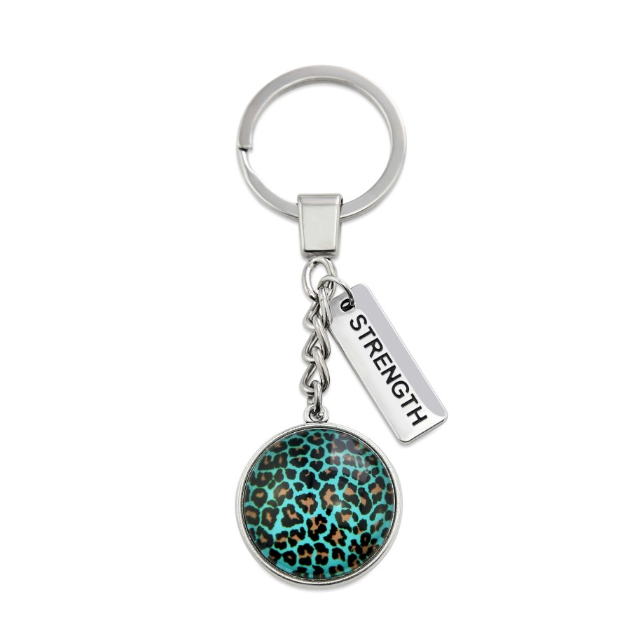 Accessories Papa Glewy | Teal Collection - Vintage Silver 'Strength' Keyring - Lagoon Leopard (12154)