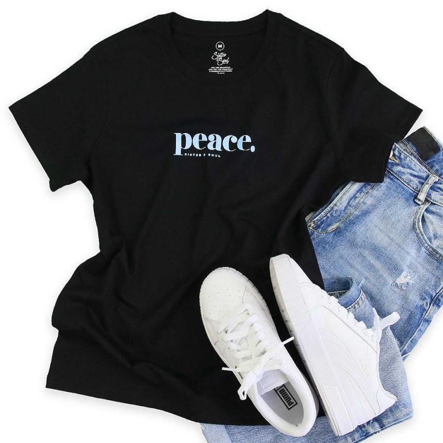 Apparel Tees Tanks & Totes | Peace - Boxy Tee - Black With Soft Blue Print (C501)