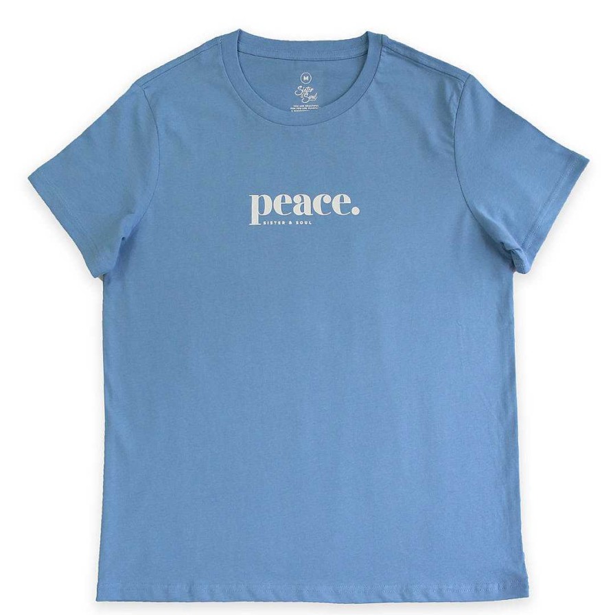 Apparel Tees Tanks & Totes | Peace - Boxy Tee - Azure Blue With White Print