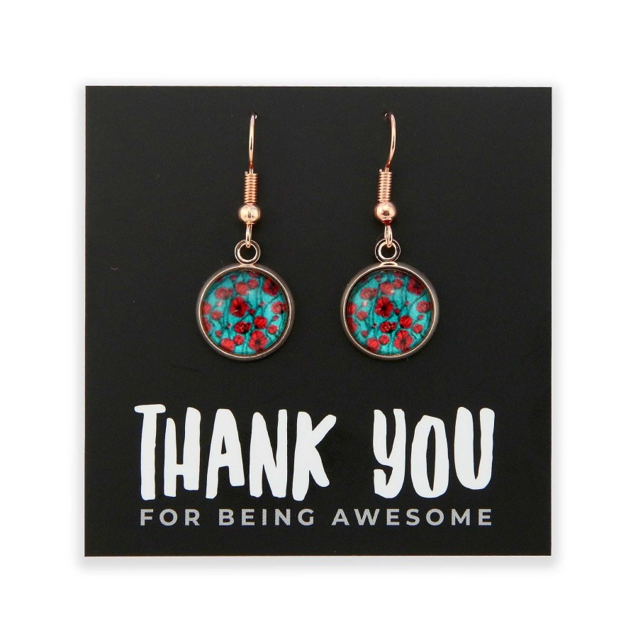 Jewellery 50% Off | Poppies Collection - Thank You For Being Awesome - Stainless Steel Rose Gold Dangle Earrings - Peace Poppies (11114)