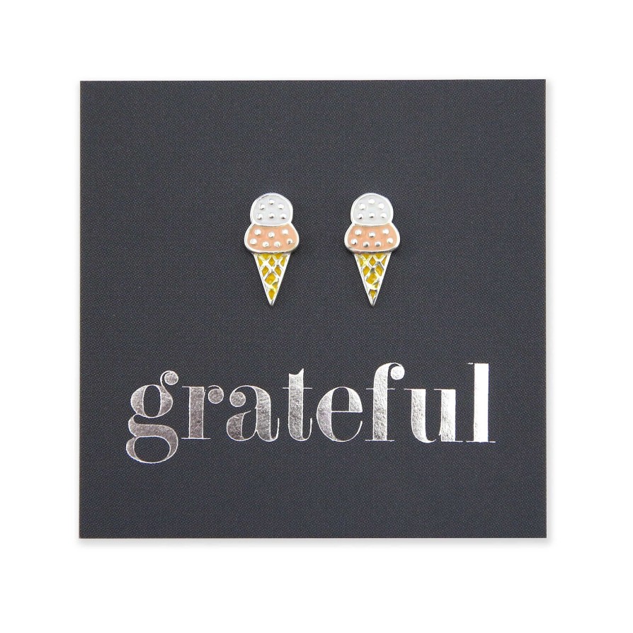 Jewellery Sterling Silver Studs | Ice Cream Studs- Sterling Silver - Grateful (8711-R)