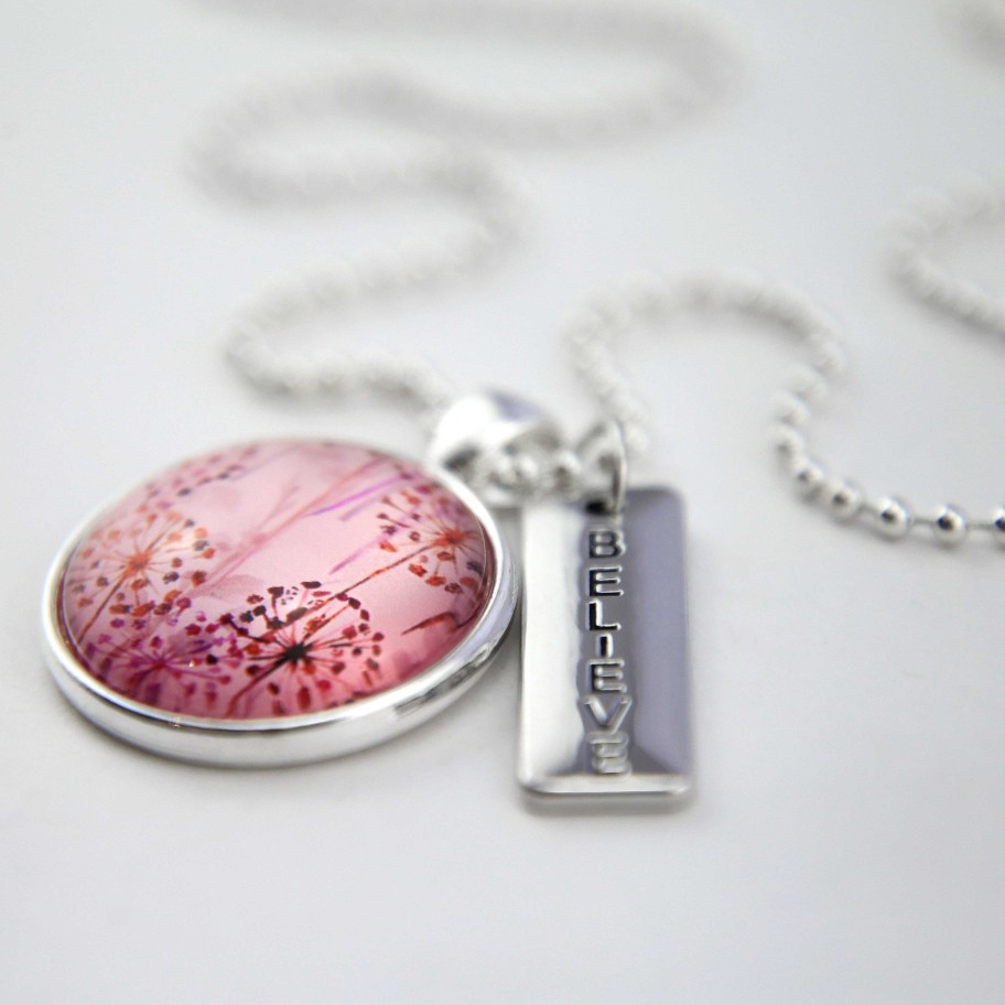 Jewellery Papa Glewy | Pink Collection - Bright Silver 'Believe' Necklace - Pink Wish (10335)