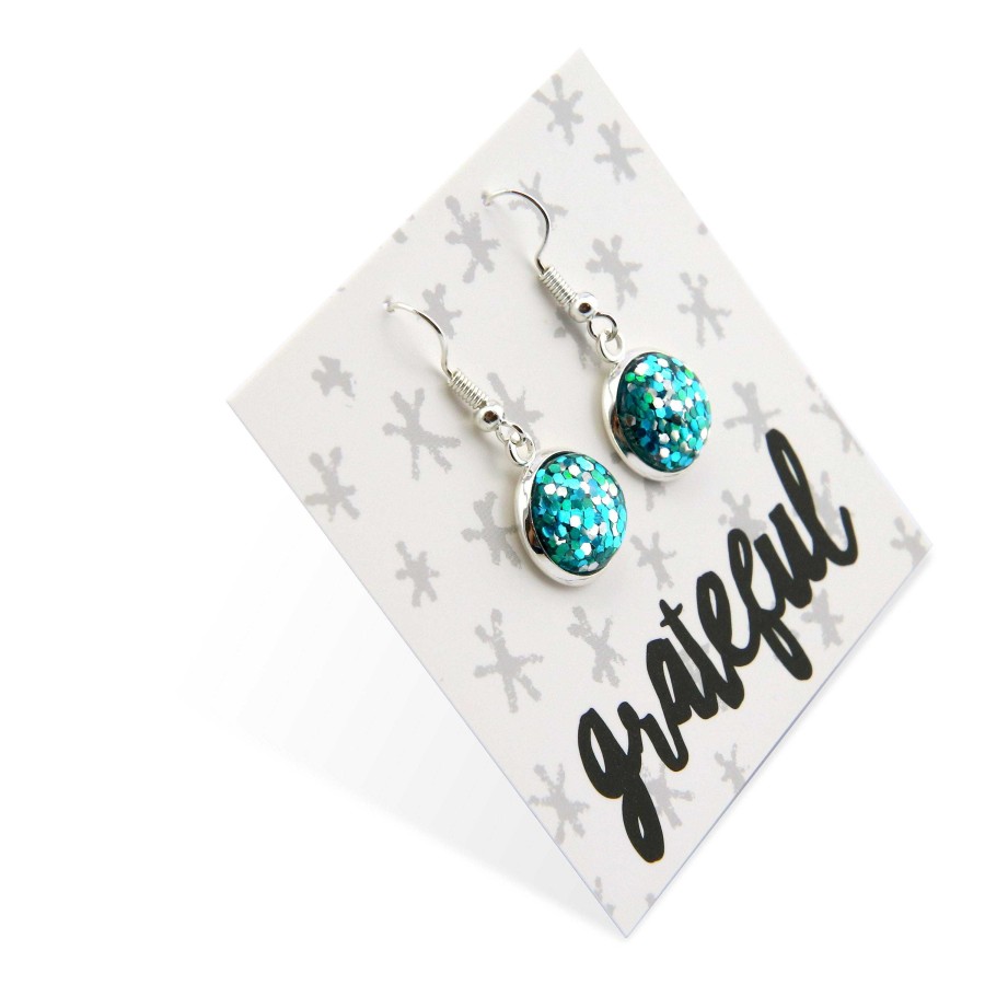 Jewellery Sparklefest | Sparklefest - Grateful - Bright Silver Dangles - Aqua & Silver Glitter (8504-F)