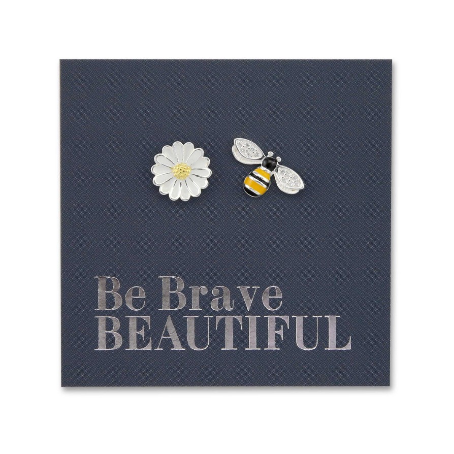 Jewellery Sterling Silver Studs | Bee And Flower Studs - Sterling Silver - Be Brave Beautiful (9815)