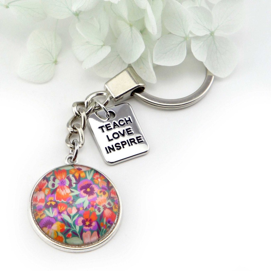 Accessories Papa Glewy | Wildflower Collection - Vintage Silver Keyring With 'Teach Love Inspire' Charm - Violetta (10111)