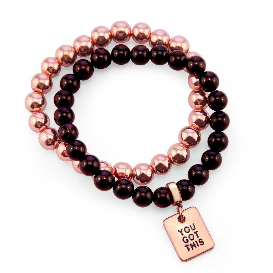 Jewellery Bracelets | Bracelet Duo! Rose Gold & Garnet Bead Bracelet Stacker Set - You Got This (10822)