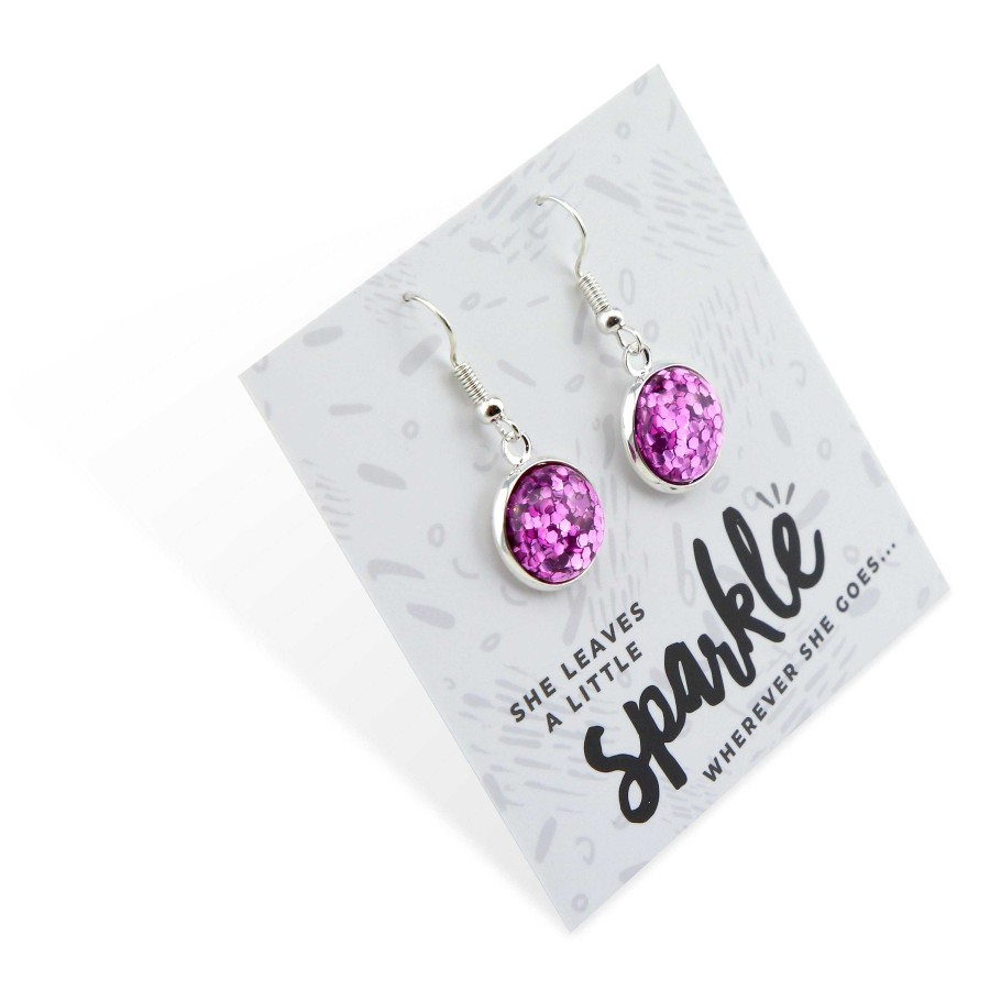 Jewellery Sparklefest | Sparklefest - She Leaves A Little Sparkle - Stainless Steel Silver Dangles - Violet Pop (2107-R)