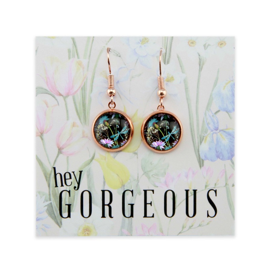 Jewellery Circle Drop Dangles | Wildflower Collection - Hey Gorgeous - Rose Gold Dangle Earrings - Dragonfly Grove (12032)