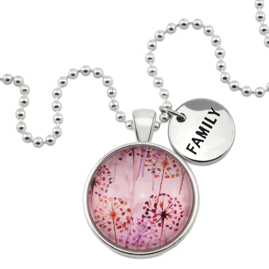 Jewellery Papa Glewy | Pink Collection - Bright Silver 'Family' Necklace - Pink Wish (10935)