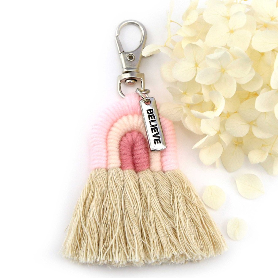 Accessories 50% Off | Mini Handwoven Rainbow Keyring / Bag Accessory 'Believe' In Silver - Rosa (7020-1)