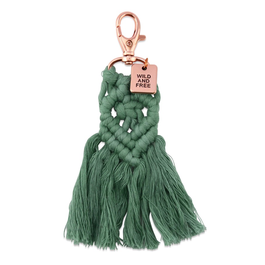 Accessories 50% Off | Boho Collection - Macrame Tassel Keyring / Bag Accessory 'Wild & Free' Spring Green & Rose Gold (7011-3)