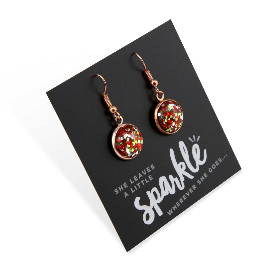 Jewellery Sparklefest | Sparklefest - She Leaves A Little Sparkle - Rose Gold Dangles - Red, Lime & Silver Glitter (2106-F)