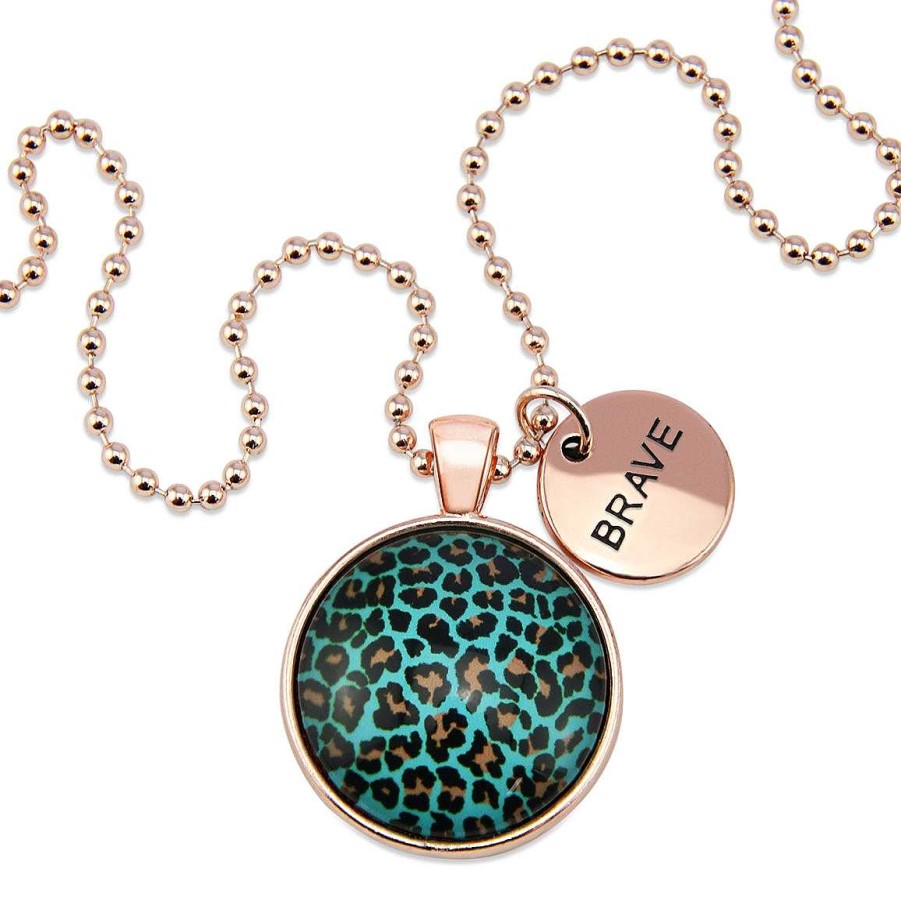 Jewellery Papa Glewy | Teal Collection - Rose Gold 'Brave' Necklace - Lagoon Leopard (12815)