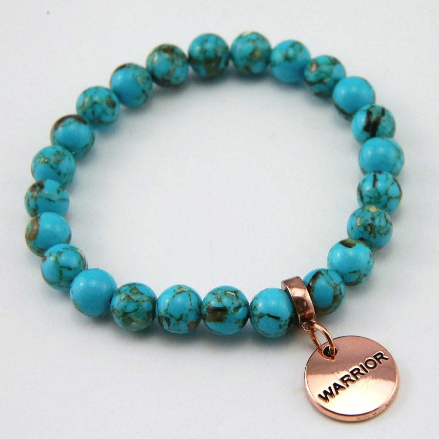 Jewellery Bracelets | Teal Collection Peacock Teal Synthesis 8Mm Bead Bracelet - Rose Gold Word Charms