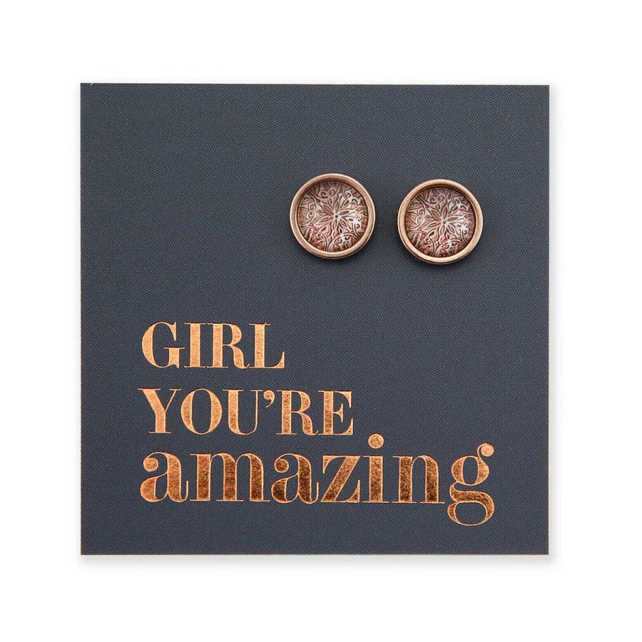 Jewellery Stainless Steel Circle Studs | Girl You'Re Amazing - Rose Gold Stainless Steel 8Mm Circle Studs - Lionhearted Copper (8504-R)