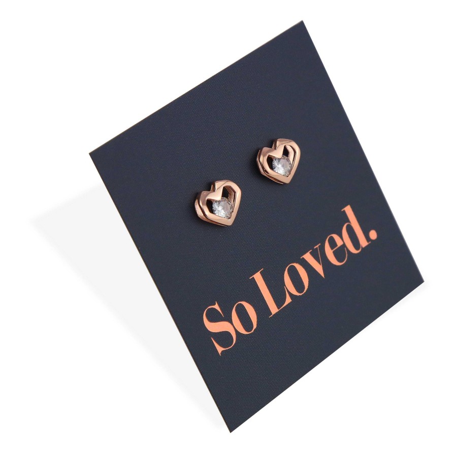 Jewellery Sterling Silver Studs | Open Hearts Stud With Cubic Zirconia - Sterling Silver Rose Gold - So Loved (8307)