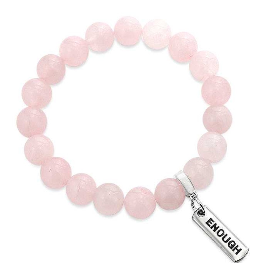 Jewellery Bracelets | Stone Bracelet - Rose Quartz - 10Mm Beads - With Word Charm