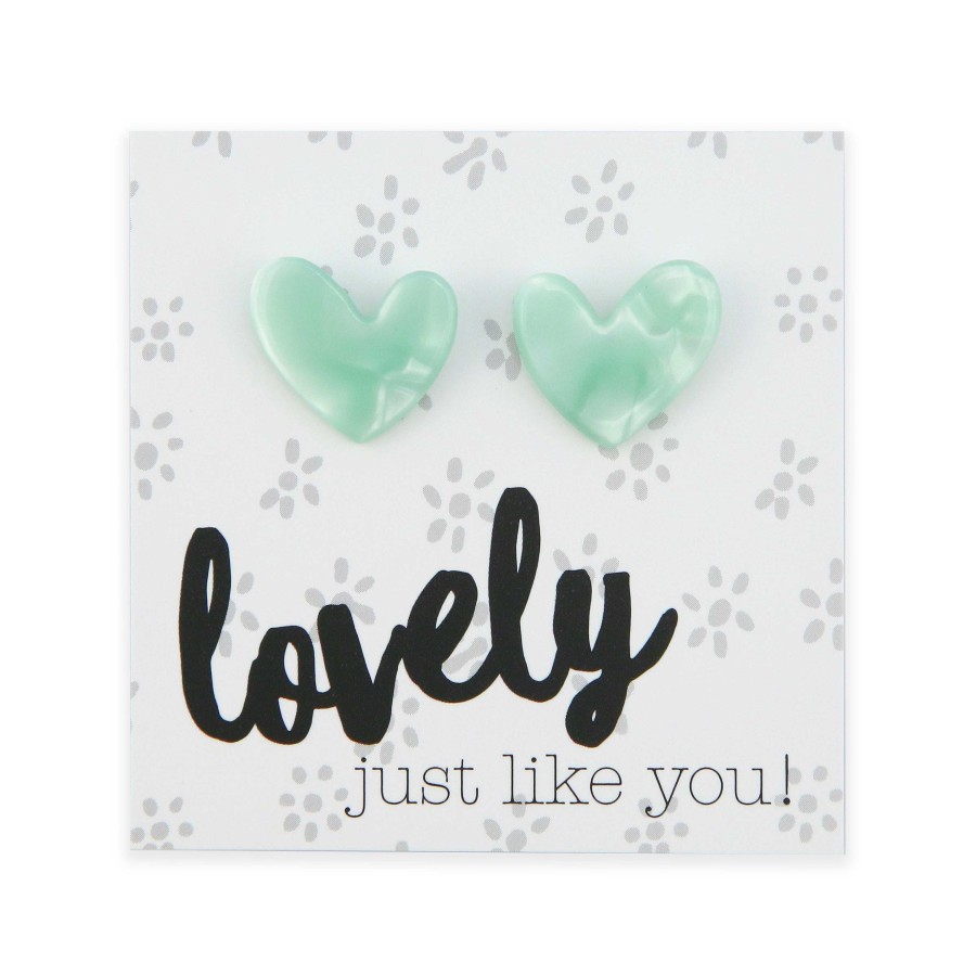 Jewellery Statement Earrings | Lovely Just Like You - Resin Heart Studs - Minty Pearl (11825)