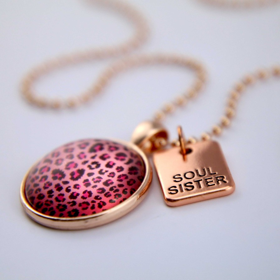 Jewellery Papa Glewy | Pink Collection - Rose Gold ' Soul Sister ' Circle Necklace - Pink Leopard (10354)