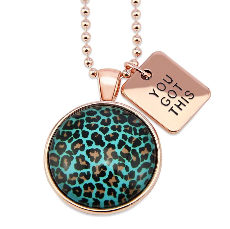 Jewellery Papa Glewy | Teal Collection - Rose Gold 'You Got This' Necklace - Lagoon Leopard (13065)