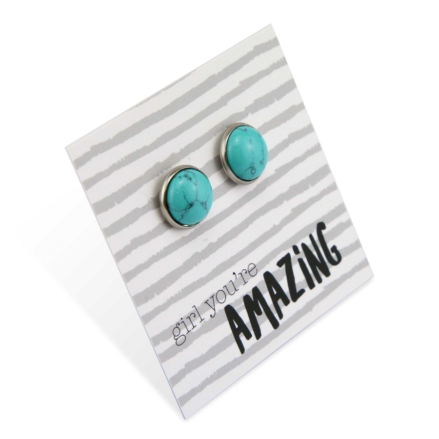 Jewellery Stone Earrings | Stone Earrings - Girl You'Re Amazing - Silver Surround Earring Studs - Turquoise (9105)