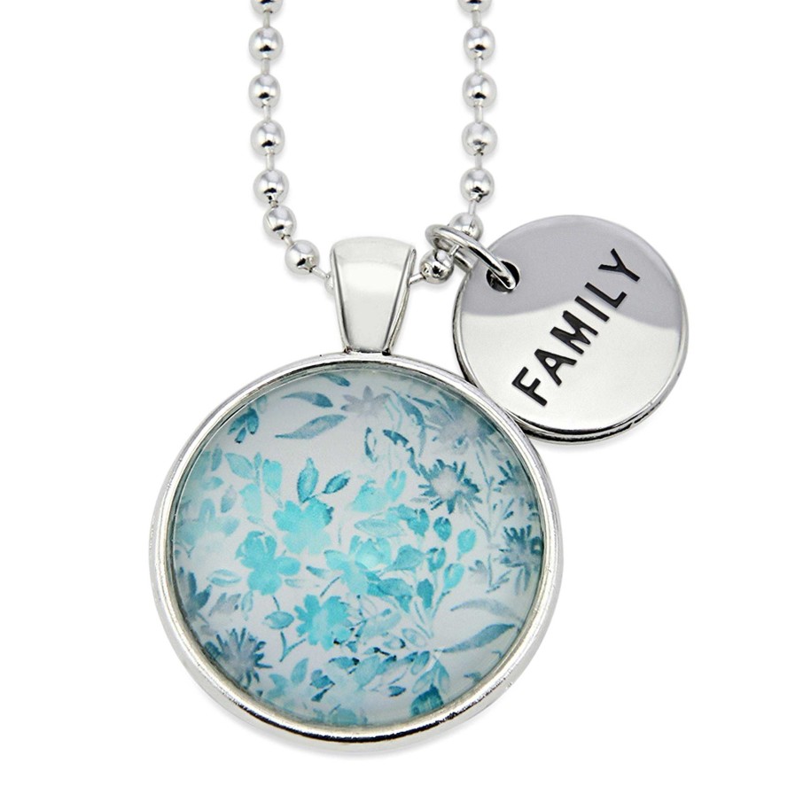 Jewellery Papa Glewy | Teal Collection - Bright Silver 'Family' Necklace - Arctic Blossom (13064)