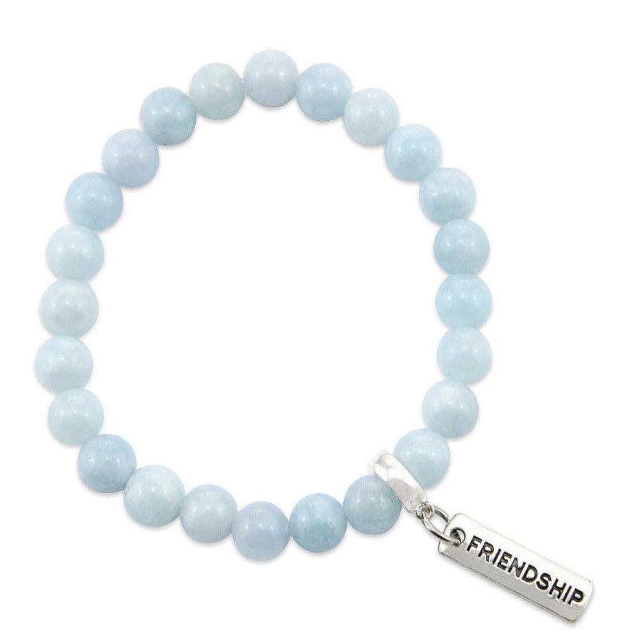 Jewellery Bracelets | Stone Bracelet - Aquamarine Stone - 8Mm Beads With Word Charm