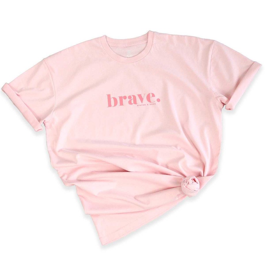 Apparel Tees Tanks & Totes | Brave - Plus Size Long Boxy Tee - Soft Pink With Pink Print