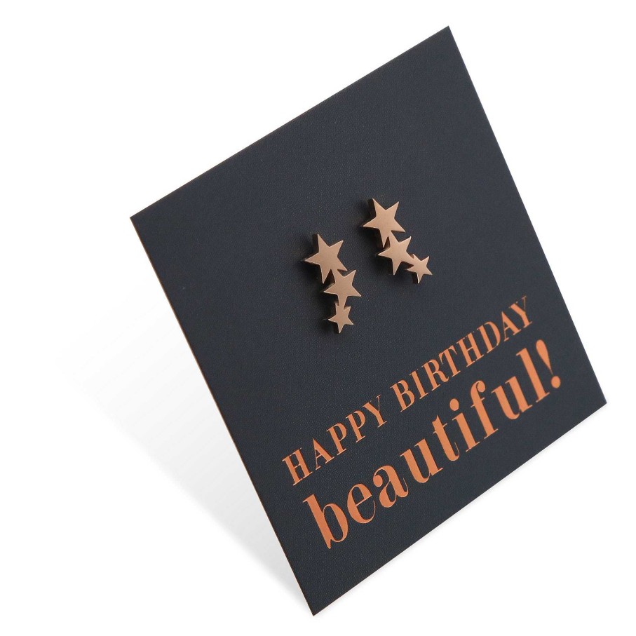 Jewellery Premium Studs | Stainless Steel Earring Studs - Happy Birthday Beautiful - Hanging Stars