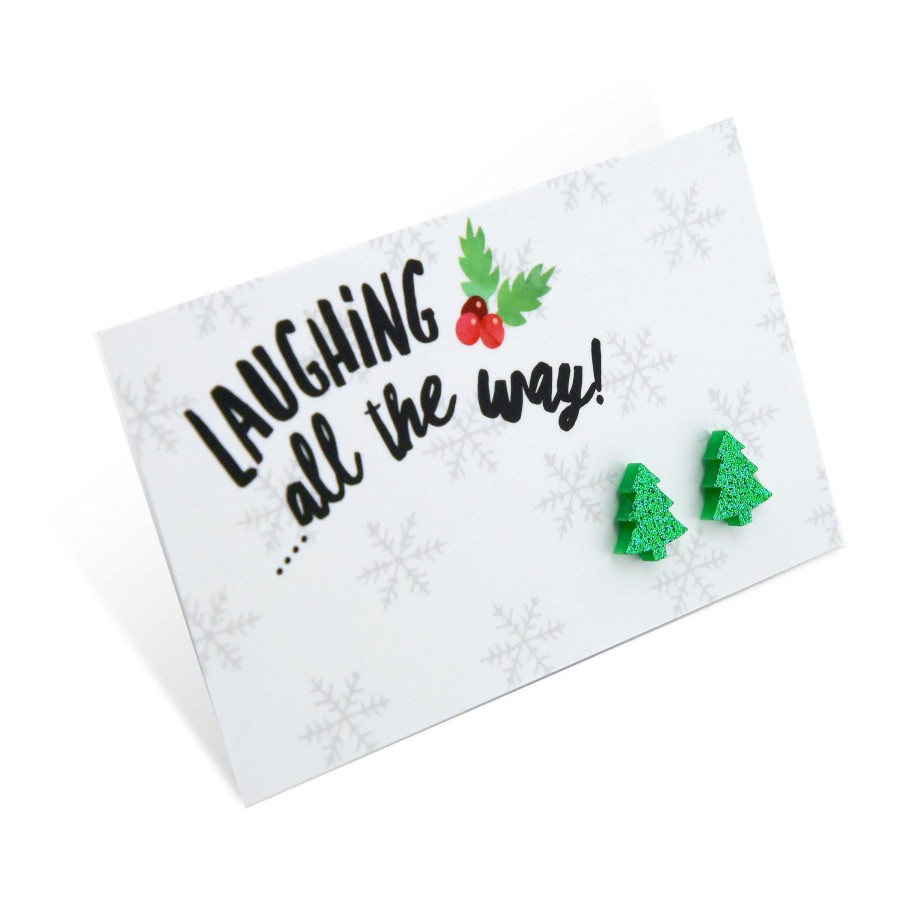 Jewellery Christmas | Sparkle Acrylic Studs Tree - Laughing All The Way - Green Glitter (9301-R)