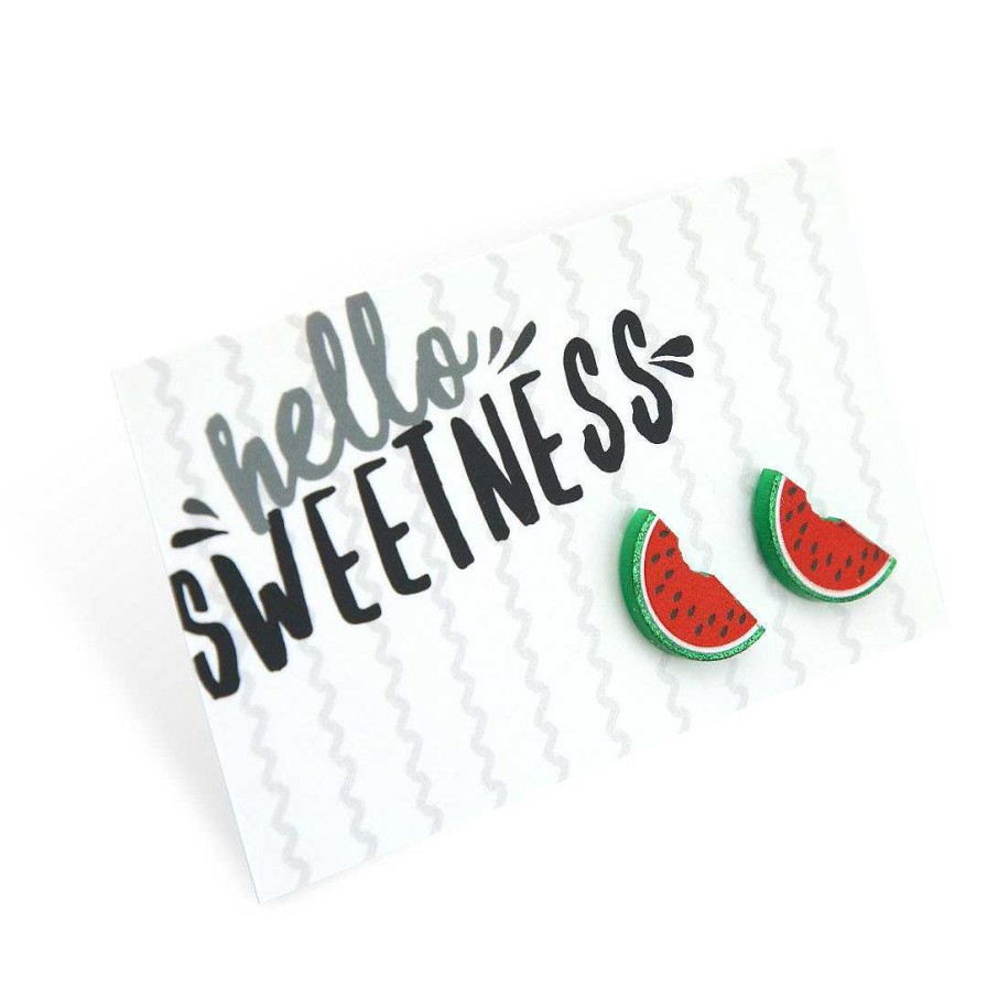 Jewellery Statement Earrings | Acrylic Glitter Watermelon Studs - Hello Sweetness - Green Glitter Feature (12013)