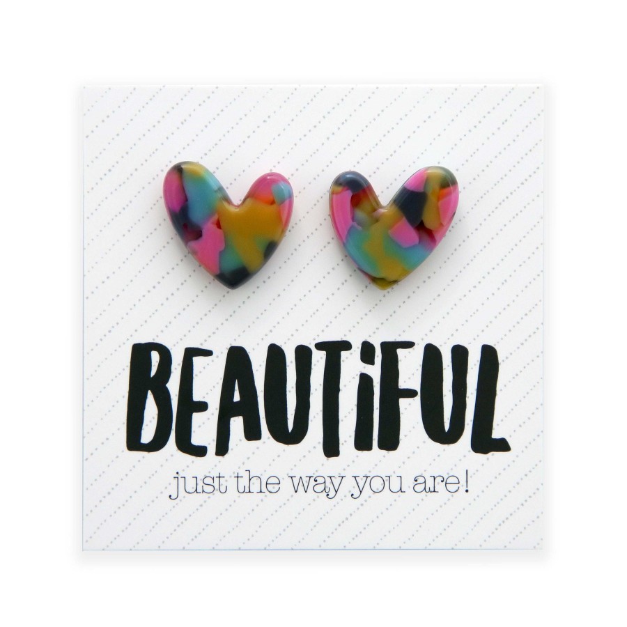 Jewellery Statement Earrings | Beautiful Just The Way You Are - Resin Heart Studs - Jazz (12711)