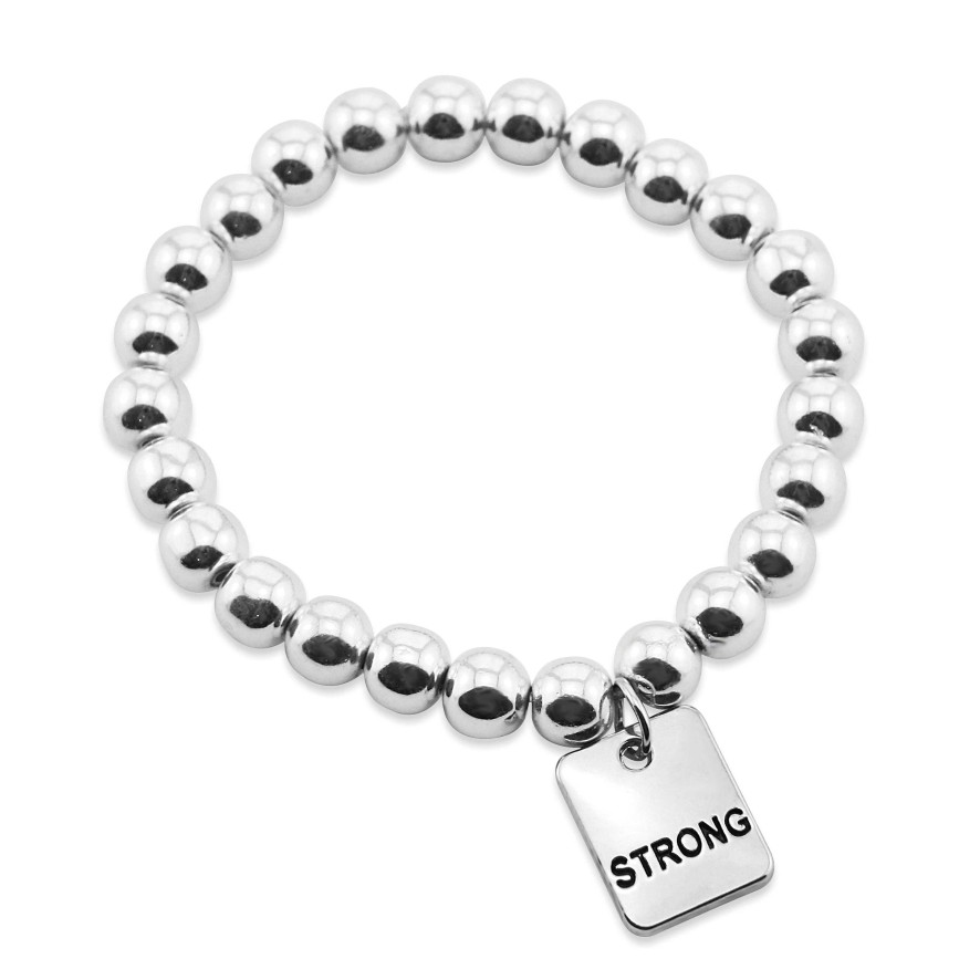 Jewellery Bracelets | The Strong Women Collection Hematite Bracelet 8Mm Beads With Word Charm - Sassy Silver