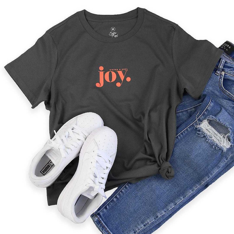 Apparel Tees Tanks & Totes | Joy - Boxy Tee Coal - Sunrise Orange Print