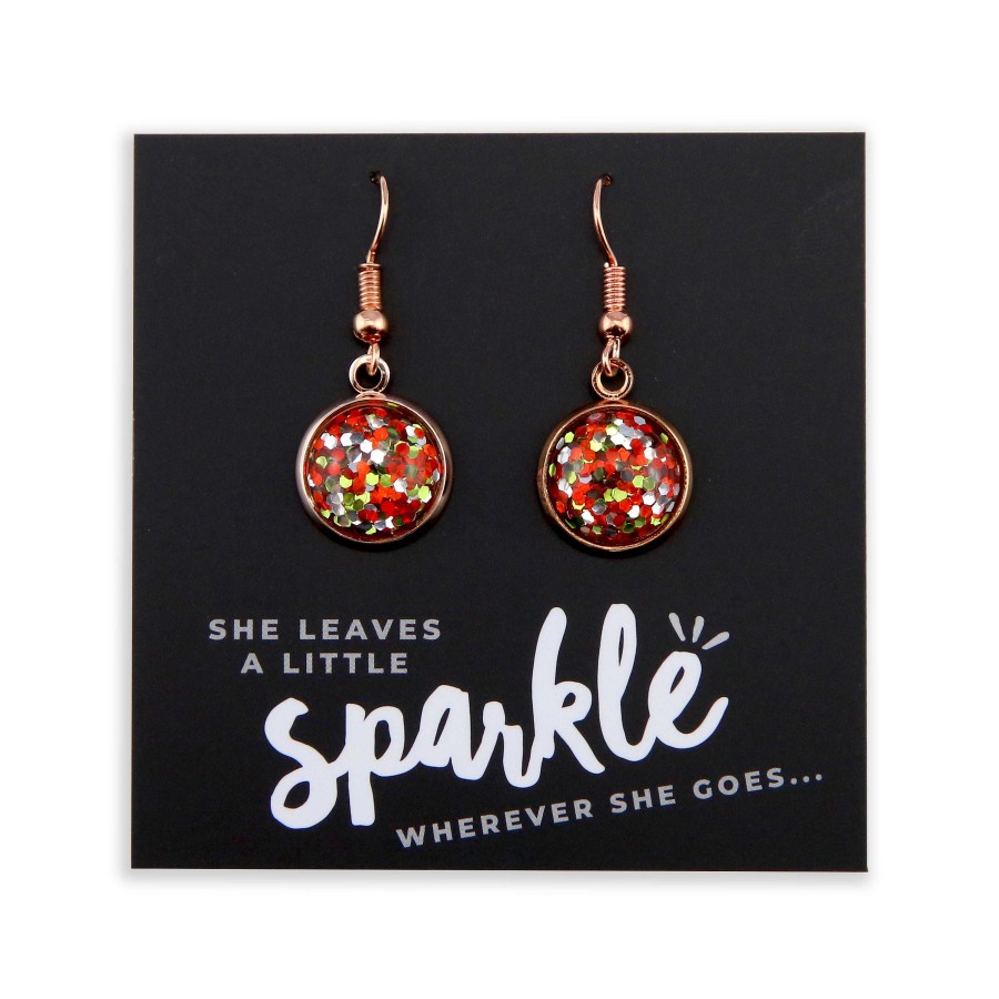 Jewellery Sparklefest | Sparklefest - She Leaves A Little Sparkle - Rose Gold Dangles - Red, Lime & Silver Glitter (2106-F)