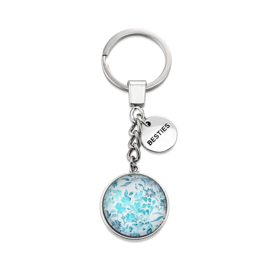 Accessories Papa Glewy | Teal Collection - Vintage Silver 'Besties' Keyring - Arctic Blossom (12445)