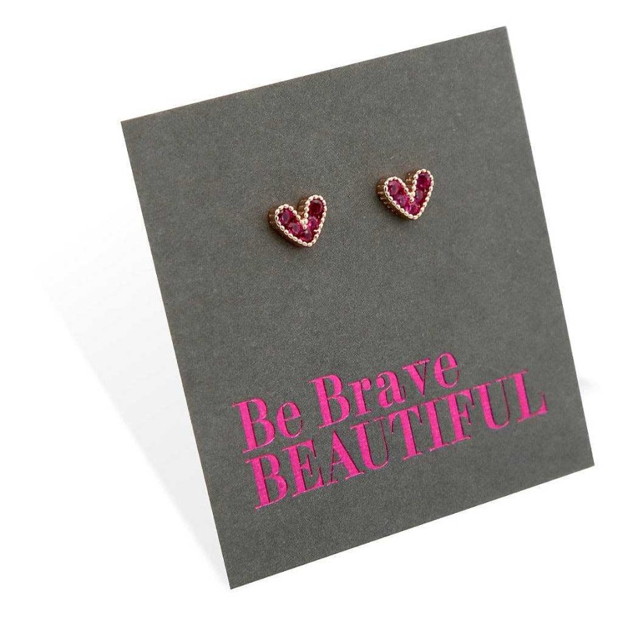 Jewellery Sterling Silver Studs | Rose Gold Sterling Silver & Pink Cz Heart Studs- Be Brave Beautiful (8713)